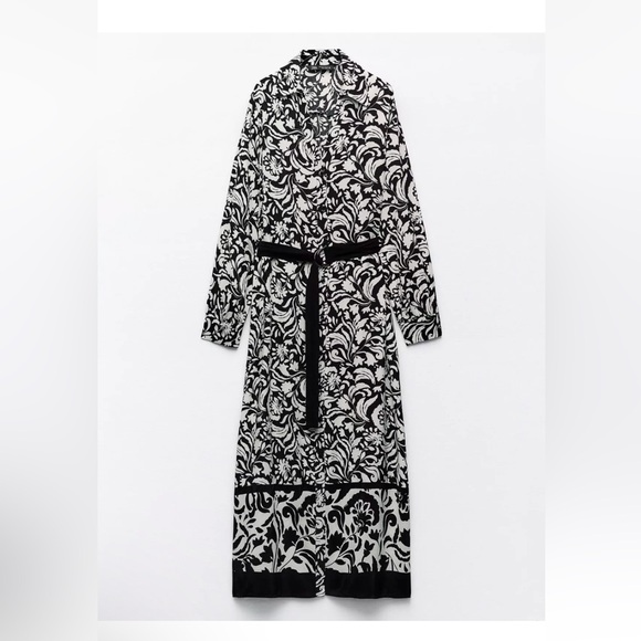 Zara Printed Shirt Dress Size Medium NWT Belted - Picture 4 of 10